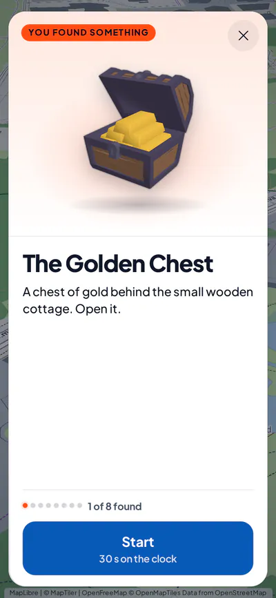 A player's phone: the checkpoint opened on arrival, with its name and hint