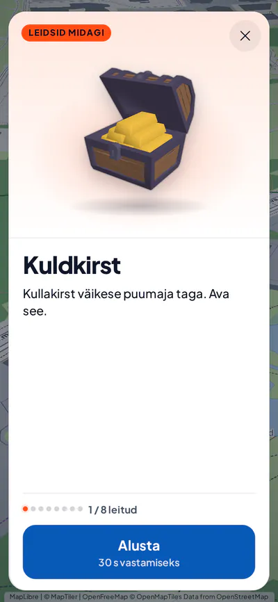 Mängija telefon: kohale jõudes avanenud kontrollpunkti nimi ja vihje