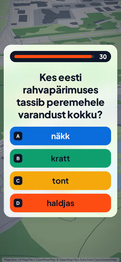 Mängija telefon: nelja vastusevariandi ja 30-sekundilise ajapiiranguga viktoriiniküsimus