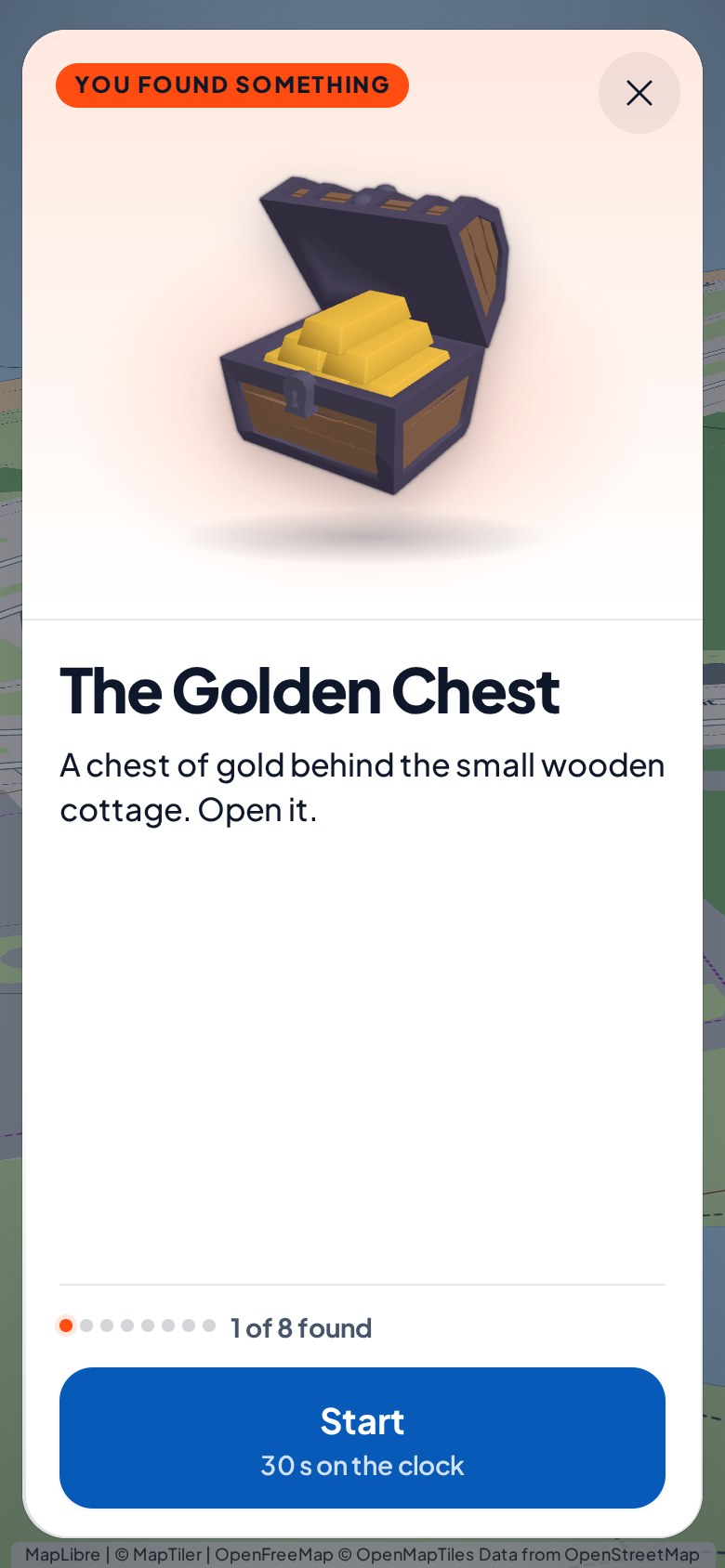 A player's phone: the checkpoint opened on arrival, with its name and hint